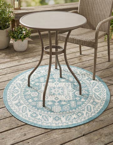 3' x 3' Easy-Clean Aztec Indoor / Outdoor Round Rug