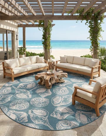 13' x 13' Easy-Clean Coastal Indoor / Outdoor Round Rug
