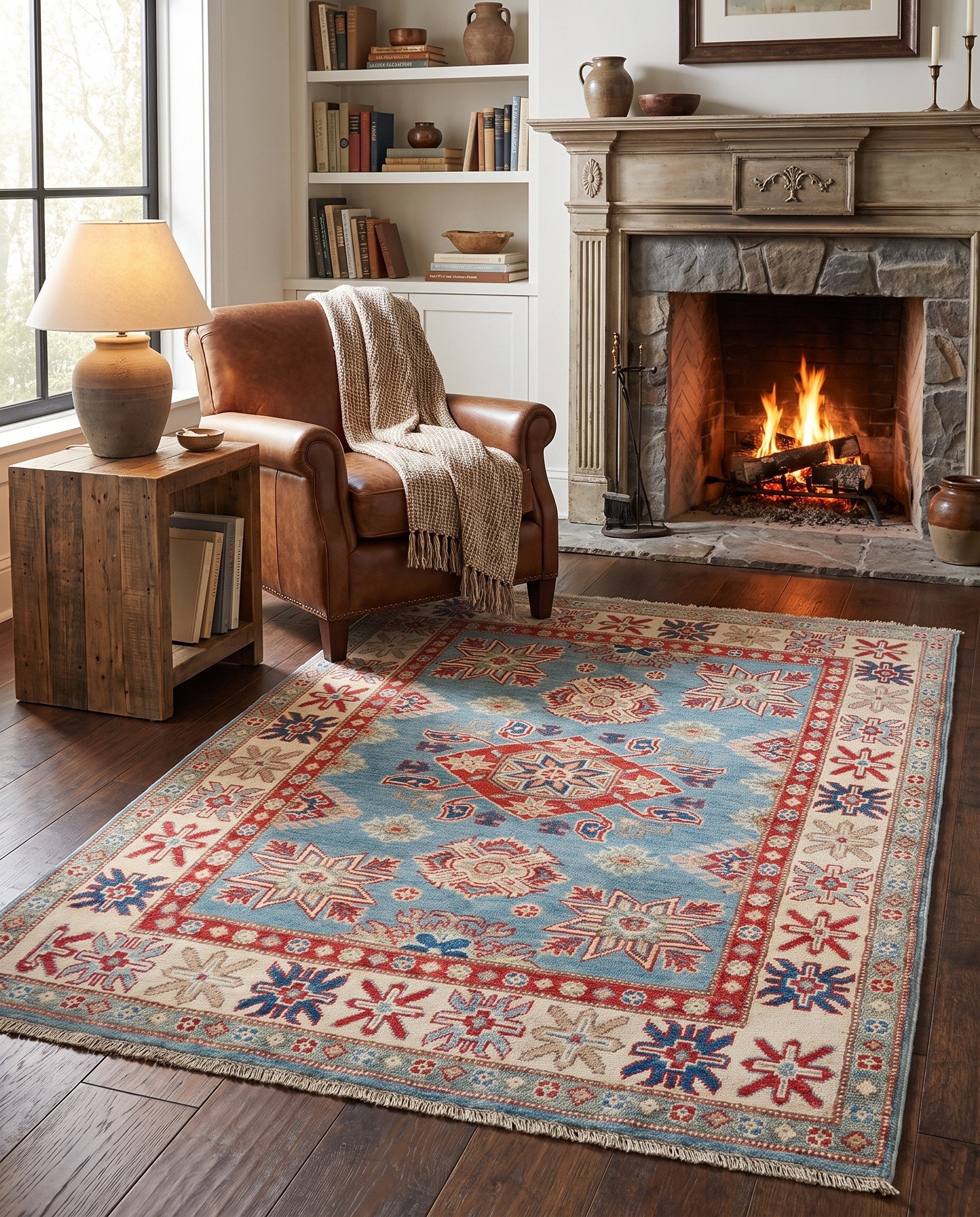 3' 4 x 4' 9 Hand Knotted Kazak Rug