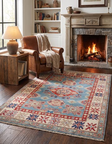 3' 4 x 4' 9 Hand Knotted Kazak Rug
