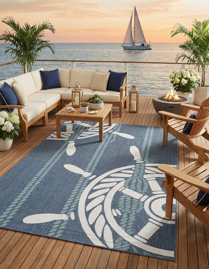Detail image of 7' 10 x 10' Easy-Clean Coastal Indoor / Outdoor Rug