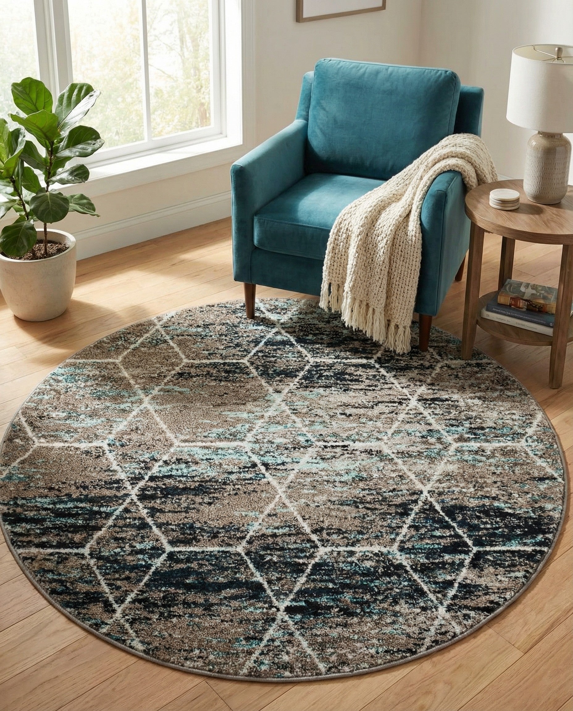 4' x 4' Trellis Frieze Round Rug