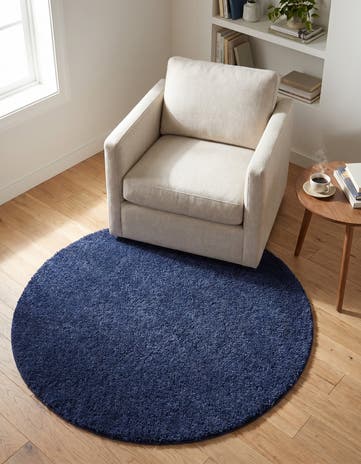 Navy Blue Solid Frieze Round Rug