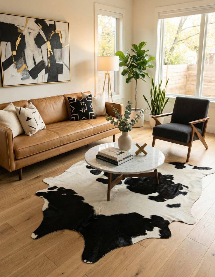 Detail image of 5' 11 x 6' 1 Cowhide Leather Square Rug