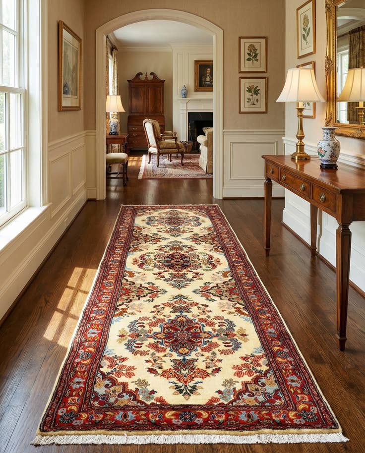 Detail image of 2' 7 x 6' 10 Hand Knotted Qom Persian Runner Rug