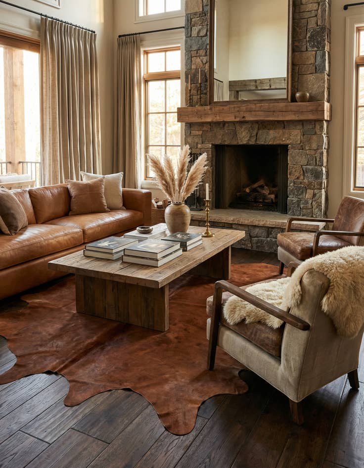 Detail image of 6' 2 x 6' 8 Cowhide Leather Square Rug