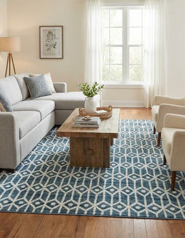Blue Lattice Trellis Rug