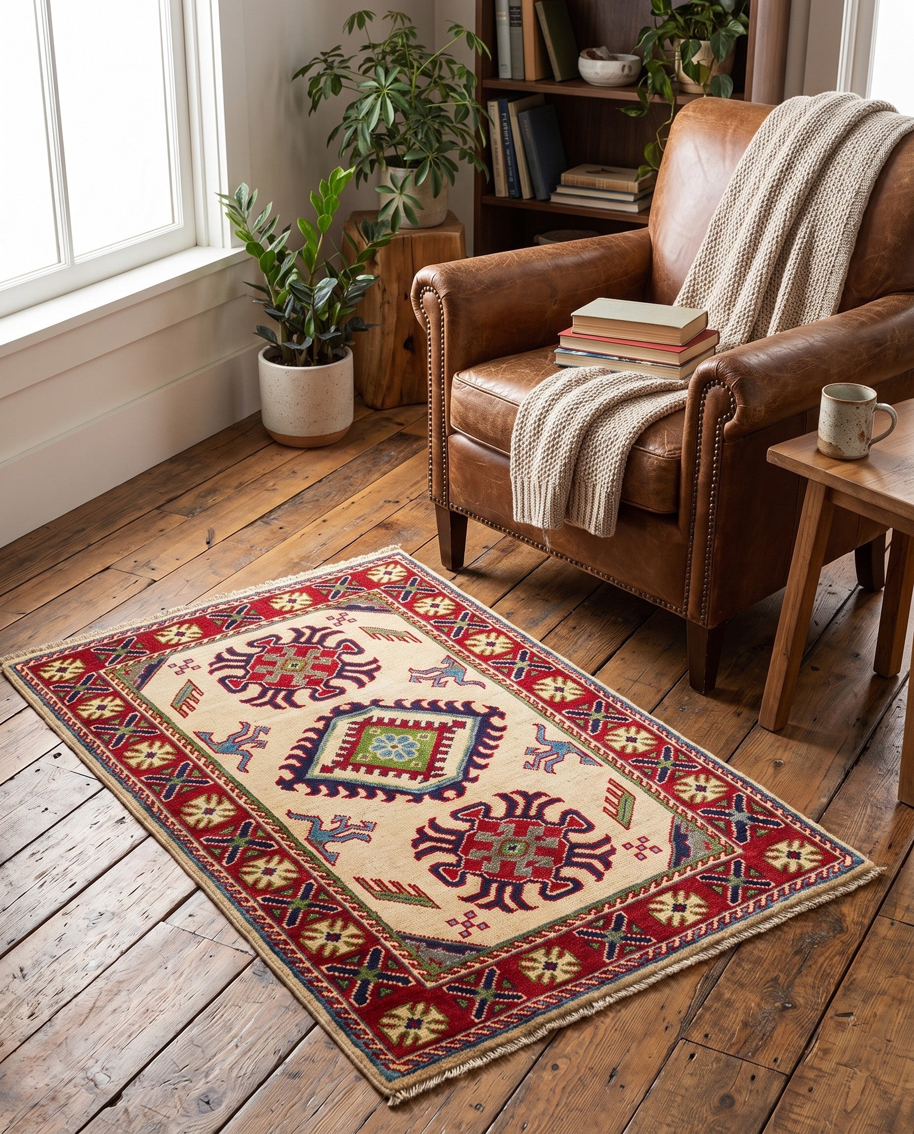2' 7 x 4' Hand Knotted Kazak Rug