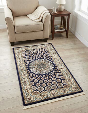 Navy Blue Nain Design Rug
