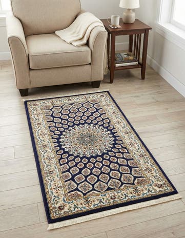 Navy Blue Nain Design Rug