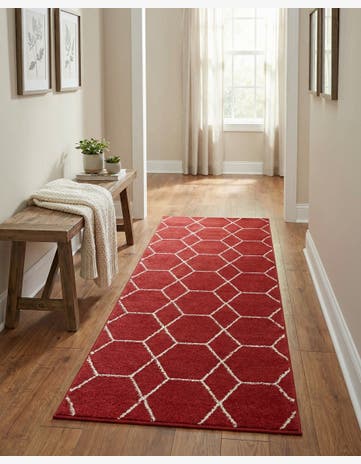 Red Lattice Frieze Runner Rug