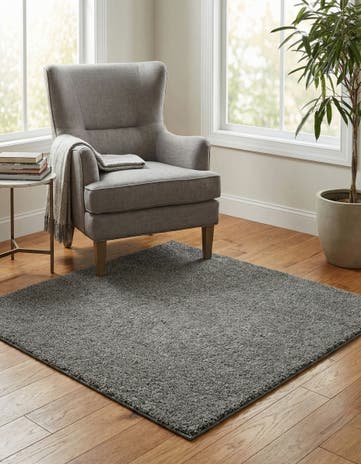 Gray Solid Frieze Square Rug