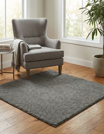Gray Solid Frieze Square Rug