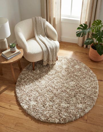 Light Brown Moroccan Trellis Shag Round Rug