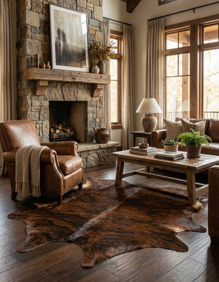 Detail image of 6' 3 x 6' 3 Cowhide Leather Square Rug