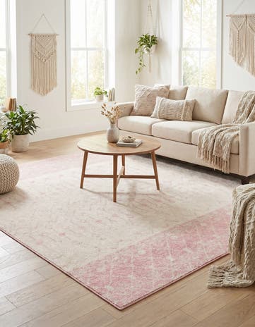 Ivory and Pink Moroccan Trellis Square Rug