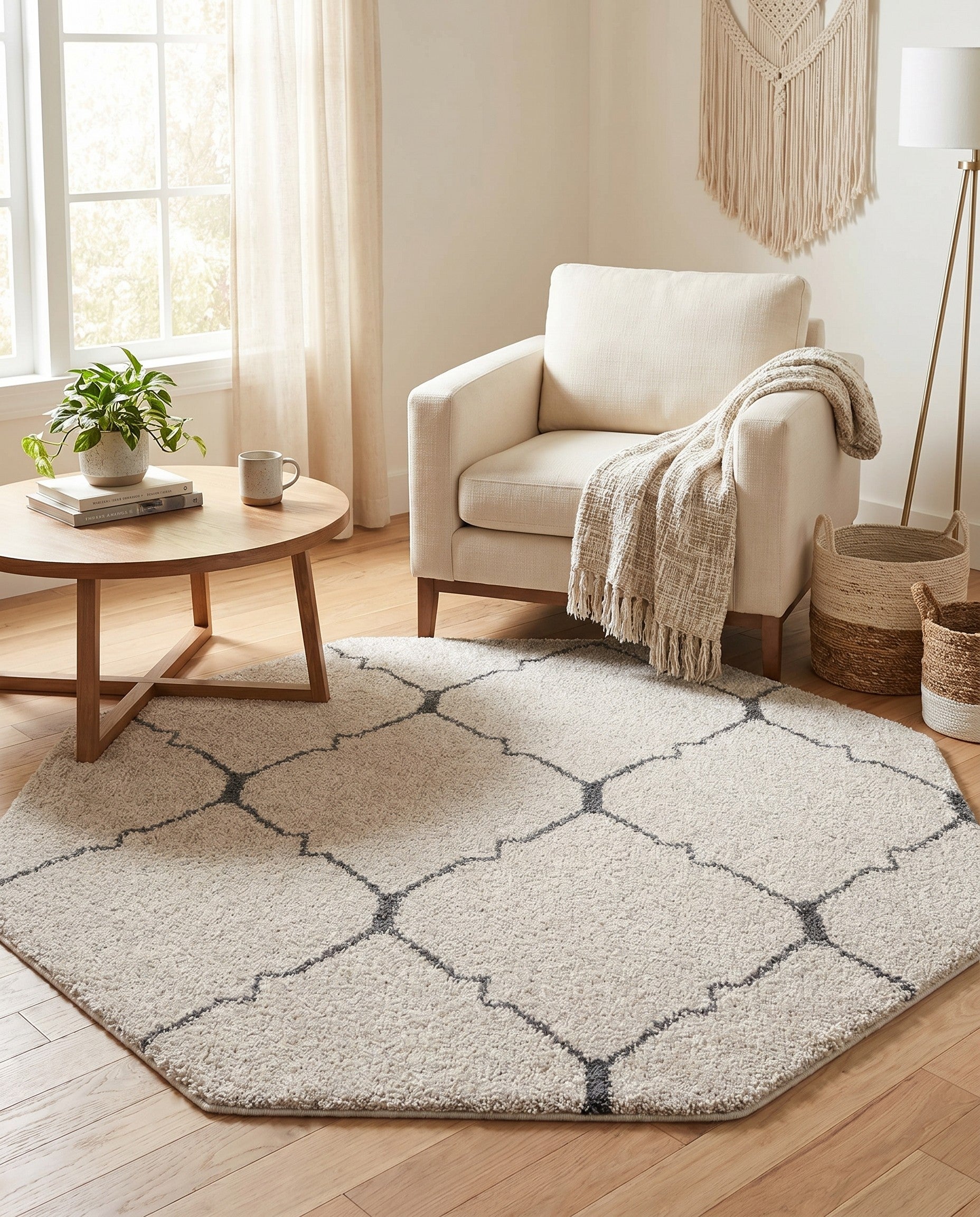 Ivory Moroccan Shag Octagon Rug