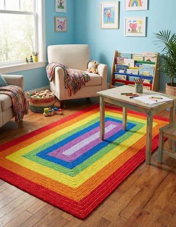 3' 1 x 5' 1 Handmade Hand Braided Rainbow Wool Rug