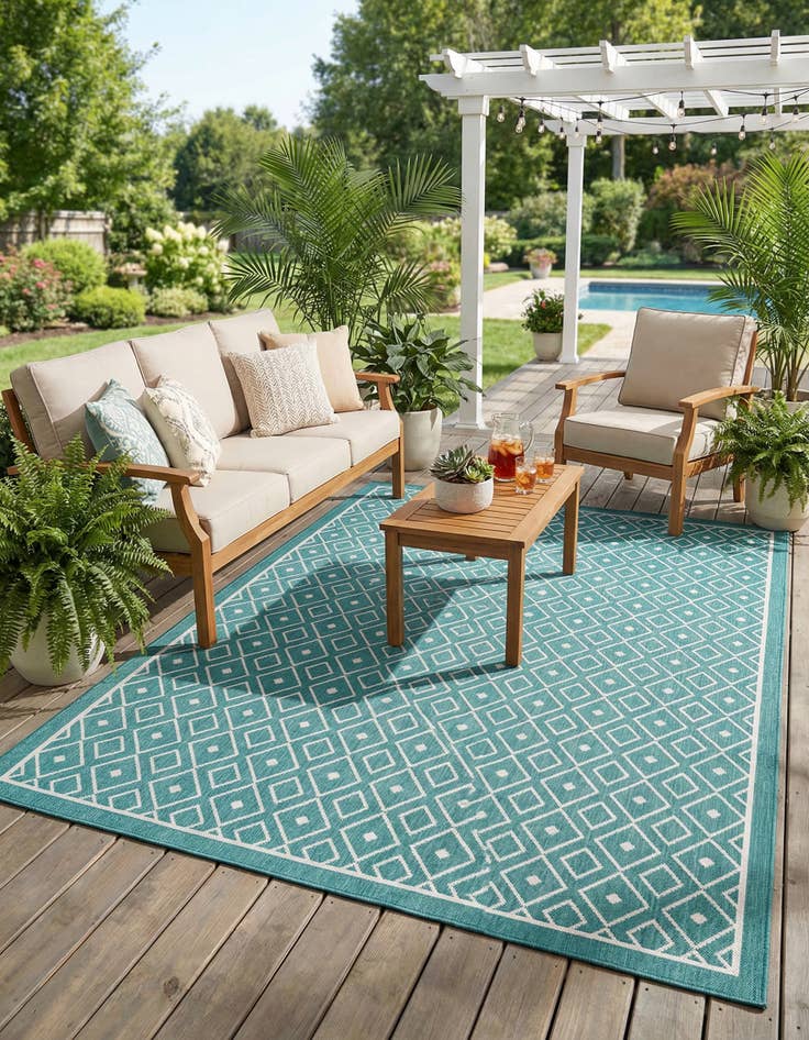Detail image of 7' 10 x 10' Washable Lattice Indoor / Outdoor Rug