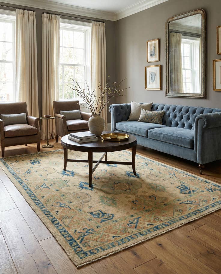 Detail image of 5' 7 x 7' 8 Hand Knotted Oushak Wool Rug