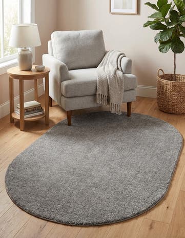 Gray Solid Frieze Oval Rug