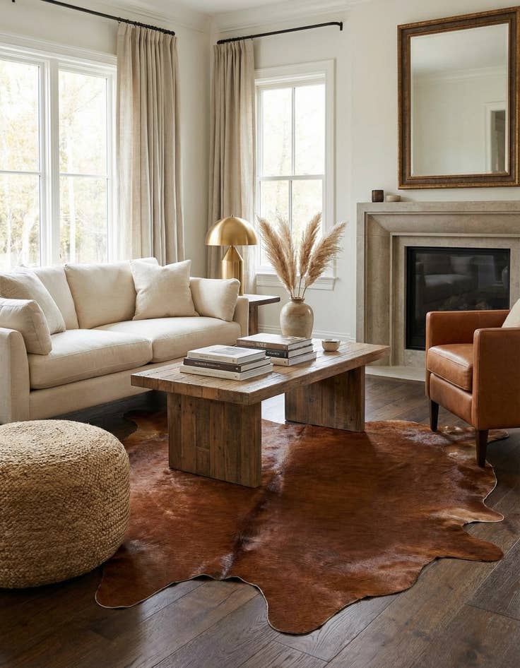 Detail image of 5' 1 x 5' 4 Cowhide Leather Square Rug