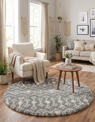 Gray Moroccan Trellis Shag Round Rug