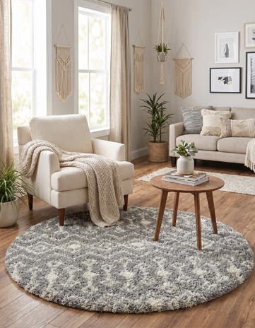 Gray Moroccan Trellis Shag Round Rug