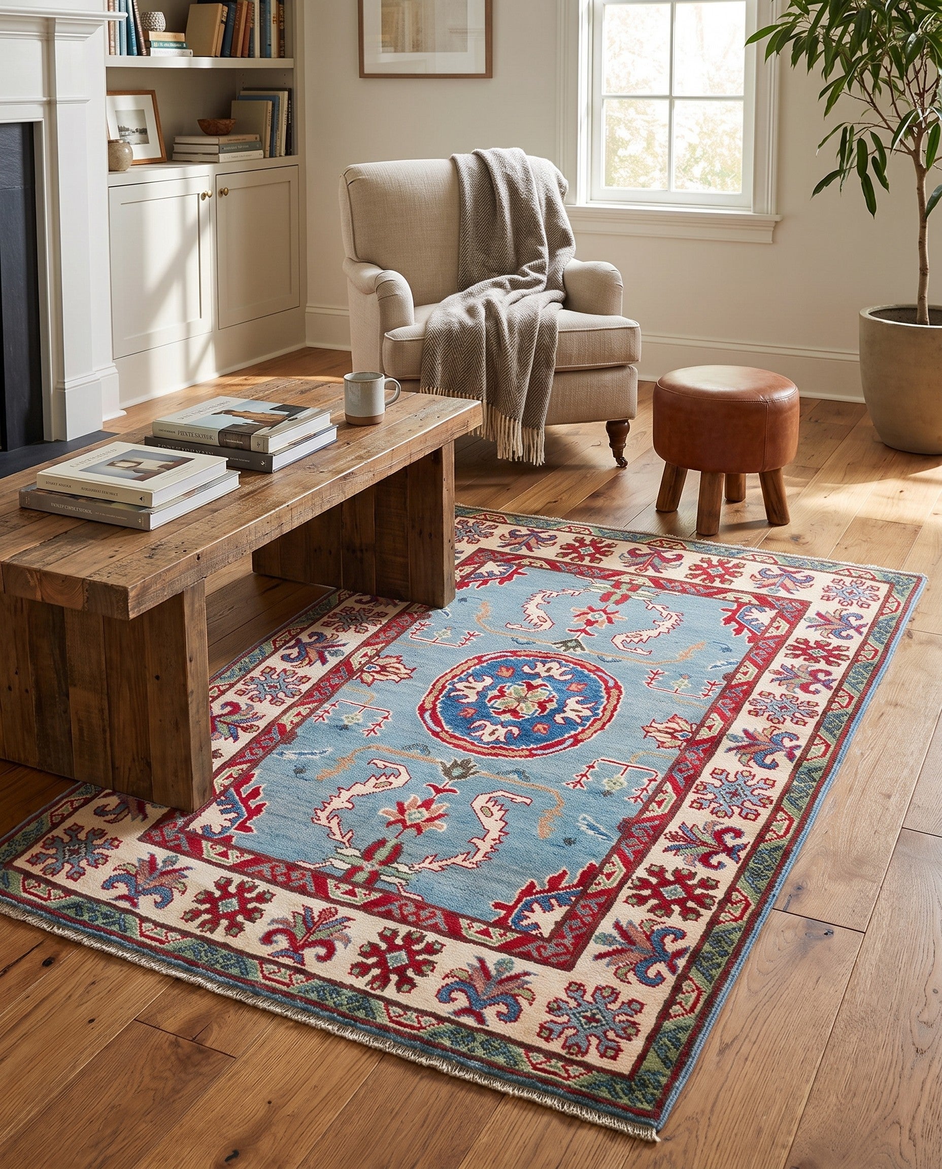 3' 5 x 5' 2 Hand Knotted Kazak Rug