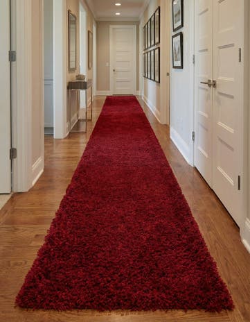 Cherry Red Solid Shag Runner Rug