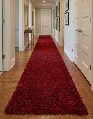 Cherry Red Solid Shag Runner Rug
