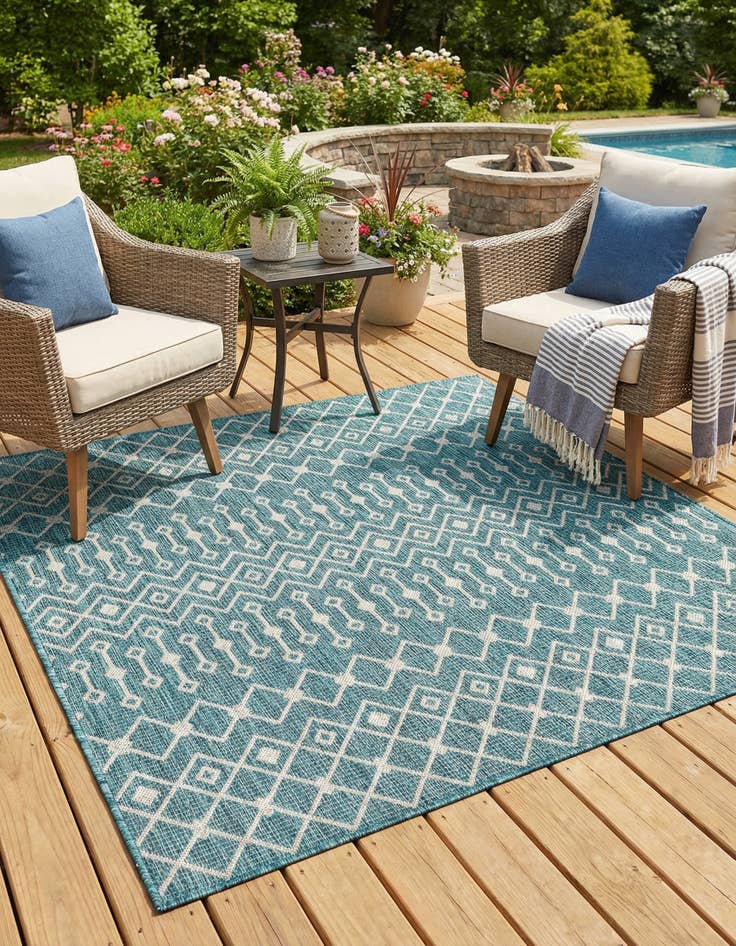 Detail image of 5' 3 x 5' 3 Washable Lattice Indoor / Outdoor Square Rug