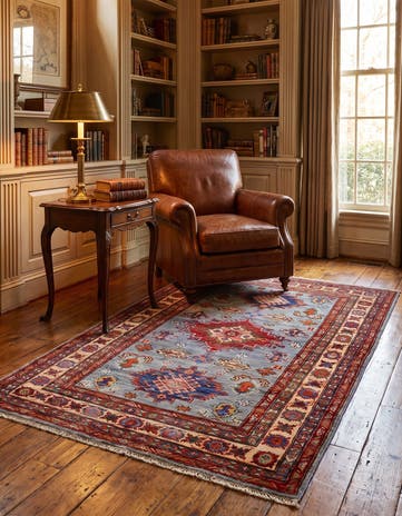 3' 4 x 4' 11 Hand Knotted Kazak Rug