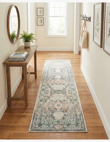 Gray and Sage Green Madeline Vintage Runner Rug