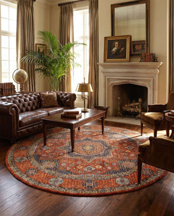 8' x 8' 2 Hand Knotted Mamluk Ziegler Round Rug