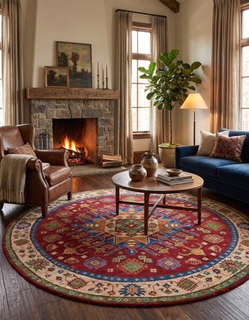 8' 1 x 8' 1 Hand Knotted Kazak Round Rug