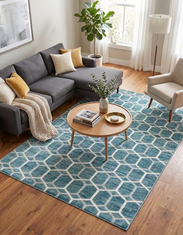 Blue Lattice Trellis Rug