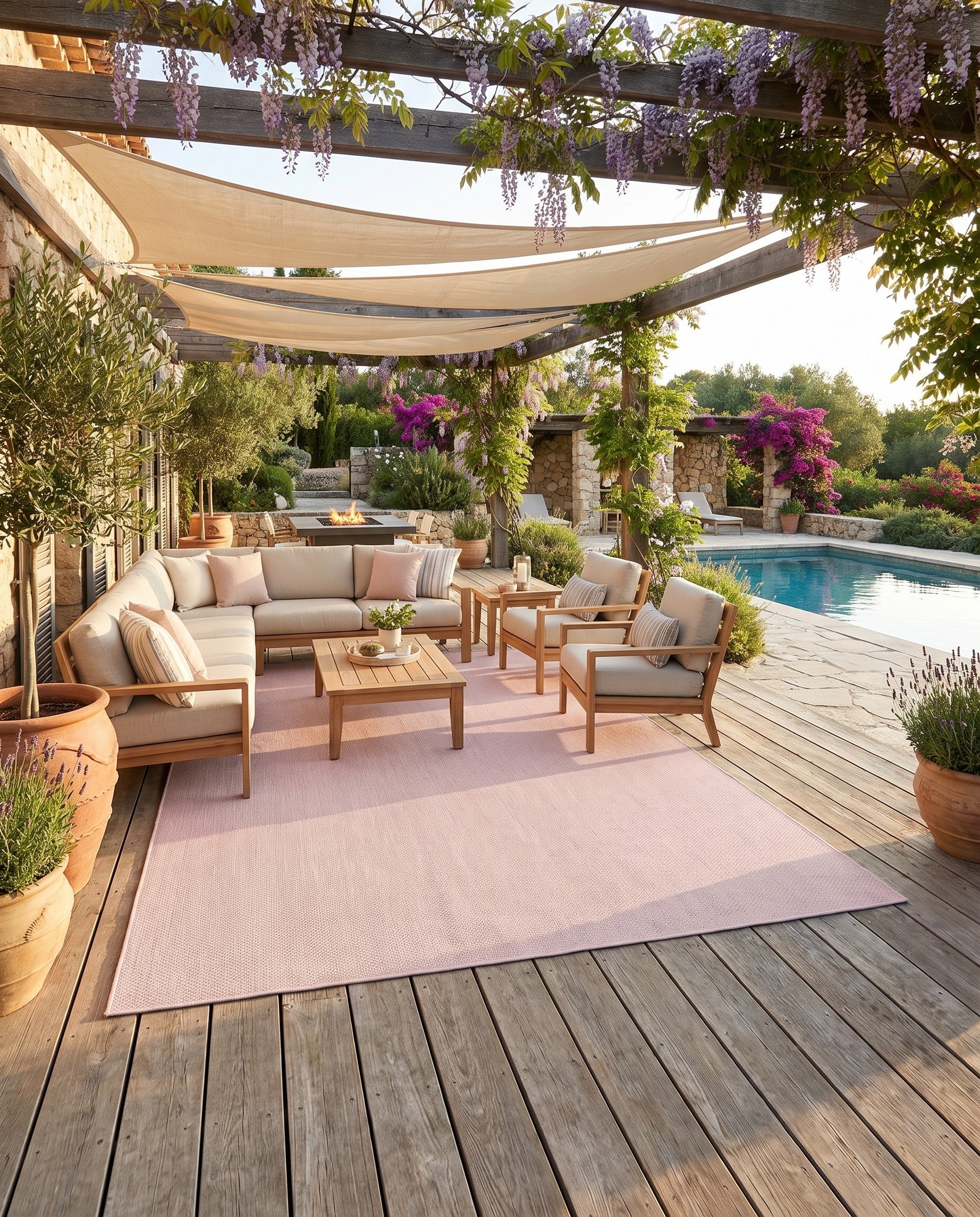 Whisper Pink Easy-Clean Solid Indoor / Outdoor Rug