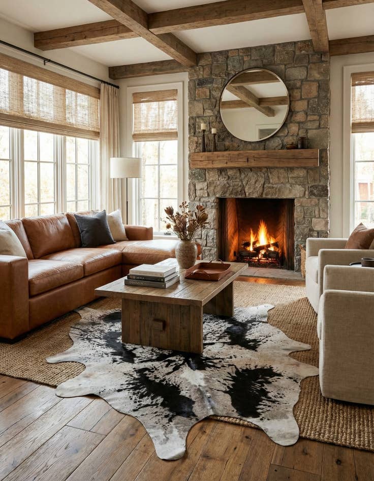 Detail image of 6' 7 x 7' 2 Cowhide Leather Rug