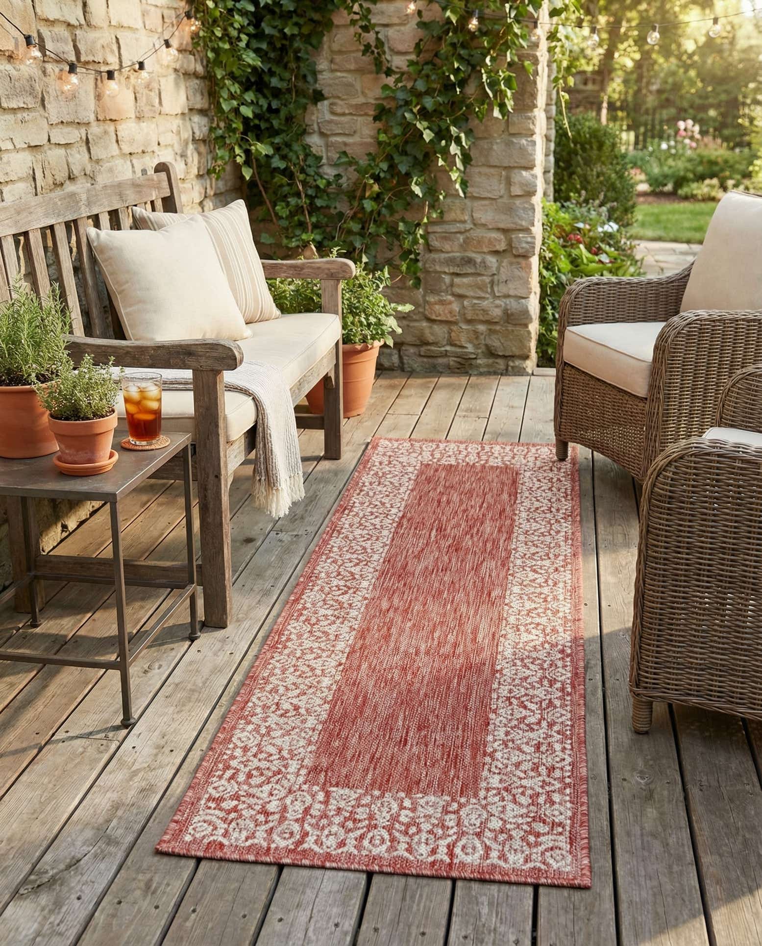 2' x 6' Easy-Clean Border Indoor / Outdoor Runner Rug