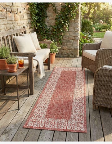 Rust Red Easy-Clean Border Indoor / Outdoor Runner Rug