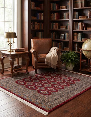 6' x 6' 2 Hand Knotted Bokhara Oriental Wool Square Rug