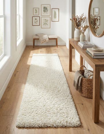 Snow White Solid Shag Runner Rug