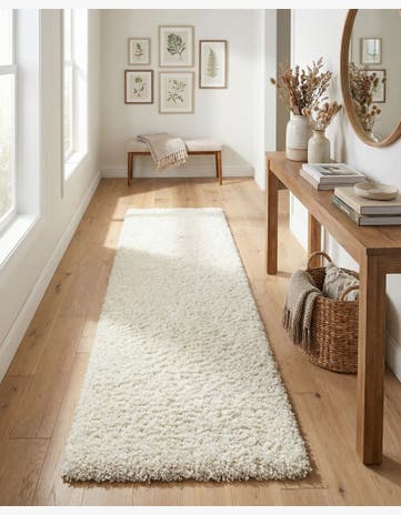 Snow White Solid Shag Runner Rug