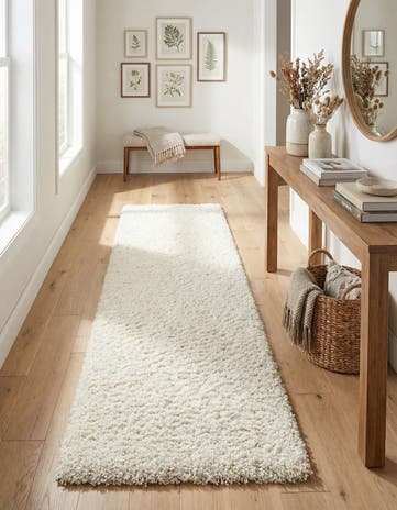Snow White Solid Shag Runner Rug