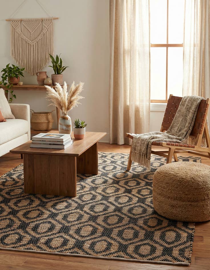 Detail image of 5' 1 x 8' Hand Woven Chindi Jute Rug