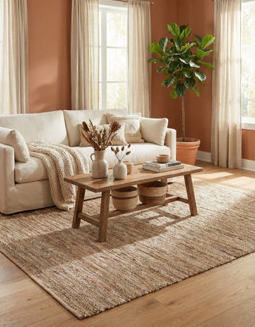 6' 1 x 9' Hand Woven Leather Metallic Jute Rug
