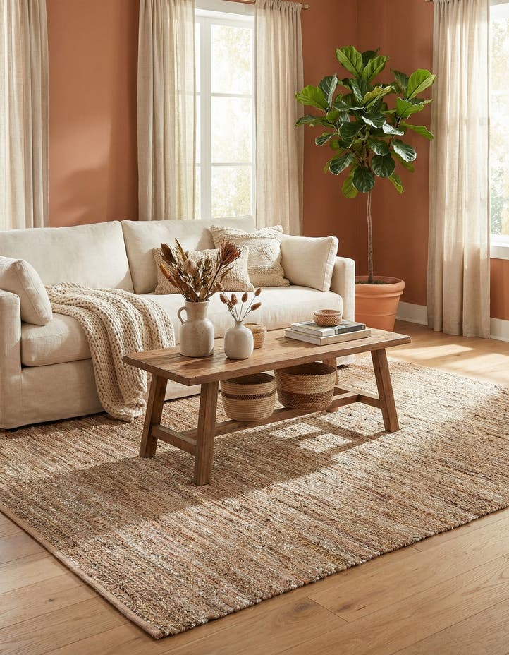 6' 1 x 9' Hand Woven Leather Metallic Jute Rug