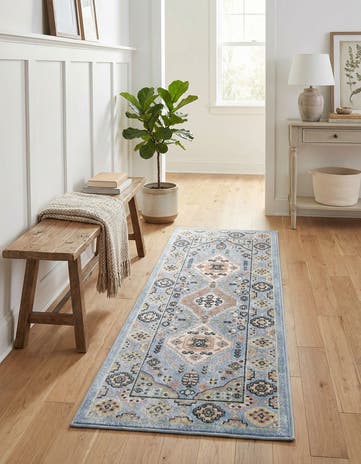 Light Blue Kamala Washable Runner Rug