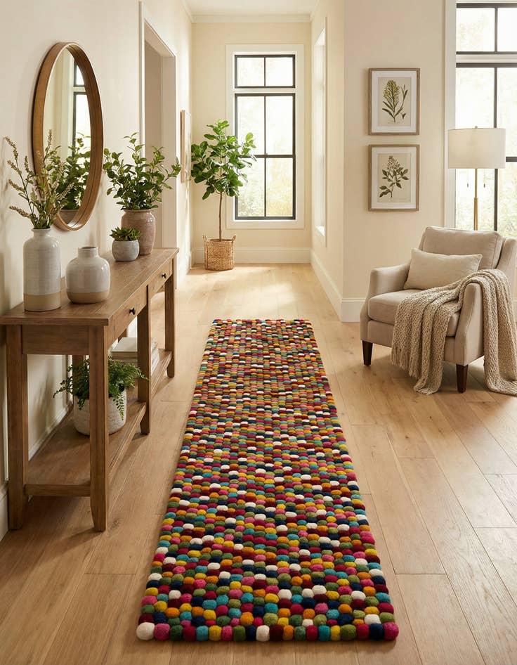 Detail image of  2' 7 x 12' Felt Ball Wool Runner Rug